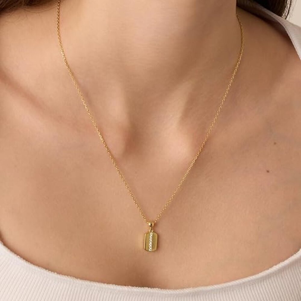 Neiman Marcus 14K Gold Plated Double Sided Dog Tag Necklace
